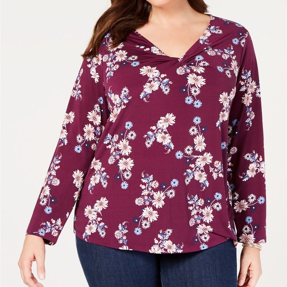 NWT Style&Co Plus Size Printed Twist-Neckline Top